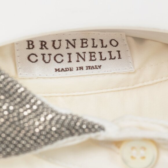 Brunello Cucinelli SS/17 Off-White Cotton Poplin Monili-Collar Shirt - Picture 8 of 13